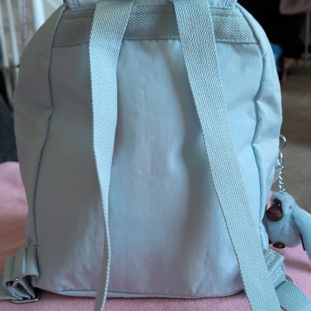 Kipling Pastel Blue Nylon Mini Backpack with Monkey Charm - Picture 2 of 4